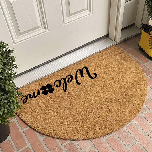 Semicircle Welcome Coir Doormat 50x80cm, Non-Slip Outdoor Front Door Mat, Heavy Duty Anti-Dirt Entryway Rug, Washable Durable Coconut Coir Floor Mat for Porch Courtyard (Half Round Welcome) - color: Half Round Welcome