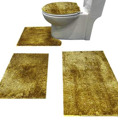 Madeals Chenille Bath Rug Sets 4 Piece with Toilet Lid Cover and Rug Set Combo, Soft Shaggy Bath Rug Set 3 Piece and U-Shaped Toilet Floor Rug Golden - color: Golden, size: 1'3" x 2'8" (Square)
