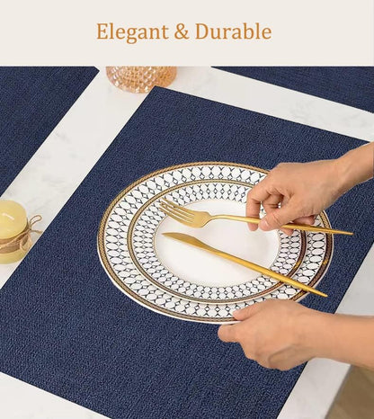DACHUI Placemats Set of 4, Linen Look Woven Place Mats, Water Resistant, Heat Resistant, Washable, Durable Table Mats (Navy Blue) - color: Navy Blue, size: 4PCS