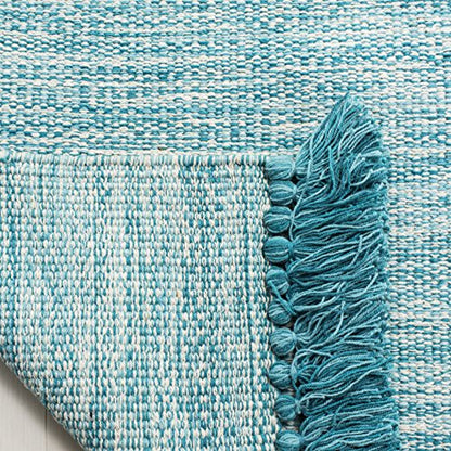 SAFAVIEH Area Rug 8x10 - Montauk Collection - Large - Turquoise, Handmade Cotton, Tassel Design, Ideal for Living Room, Bedroom, Office, Dining Space (MTK610E) - color: Turquoise, size: 8' x 10' (Rectangular)