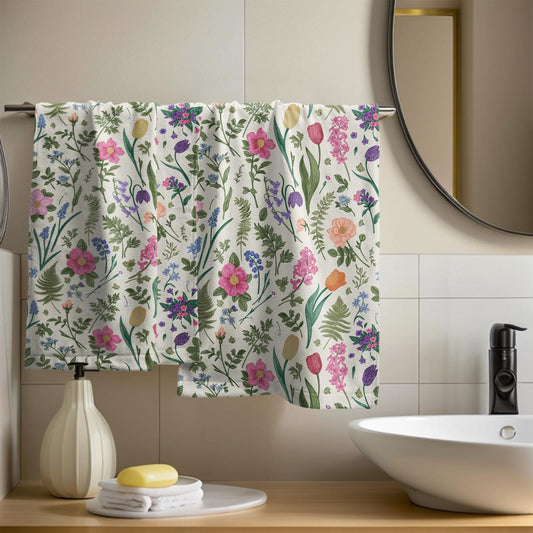 Spring Floral Hand Towels for Bathroom Set of 2 Pink Flowers Sage Green Leaves Vintage Botanical Print Seasonal Decorative Handtowels Soft Absorbent Bath Towel for Home Guest Room Hotel Gym Spa - color: Pink Sage Green-flower