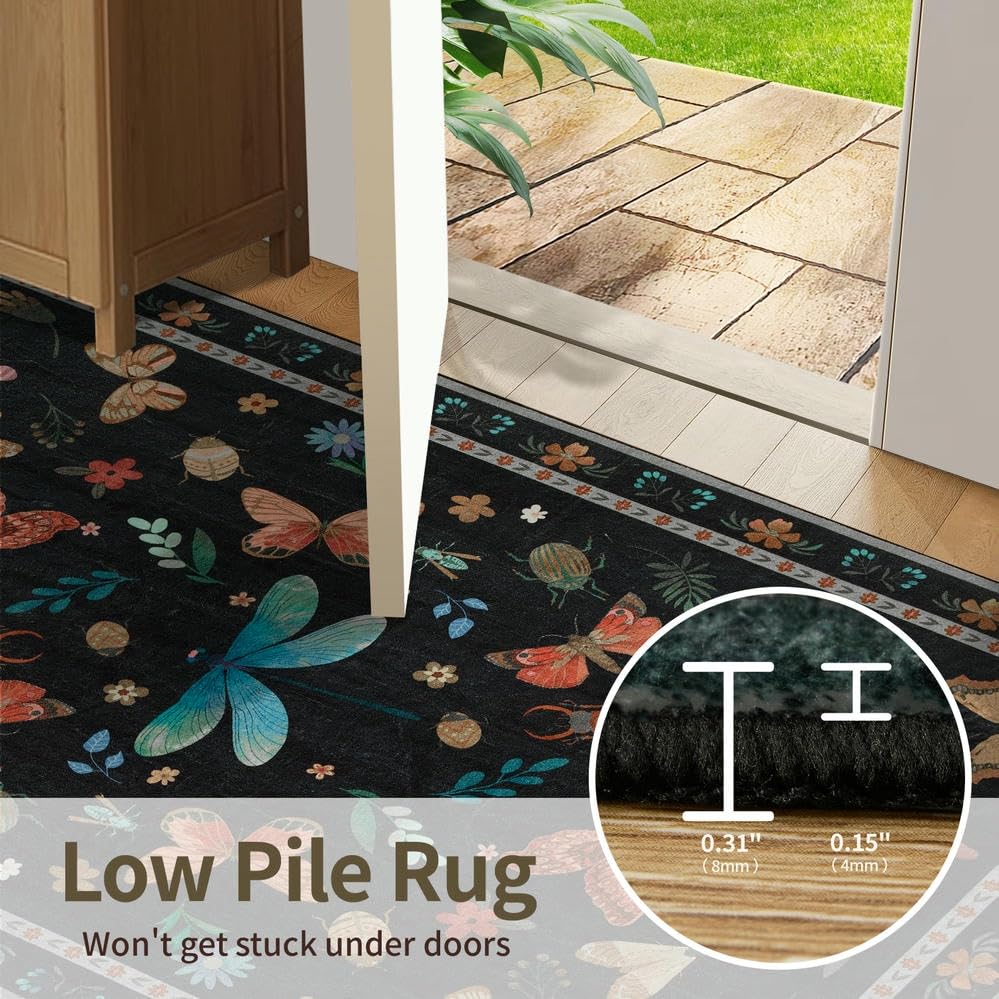 3x5 Entryway Rug,Black Washable Area Rug | Soft,Machine Washable & Non Slip,Low Pile,Ideal for Girls Room, Nursery,Kids Room - color: Black, size: 3' x 5' (Rectangular)