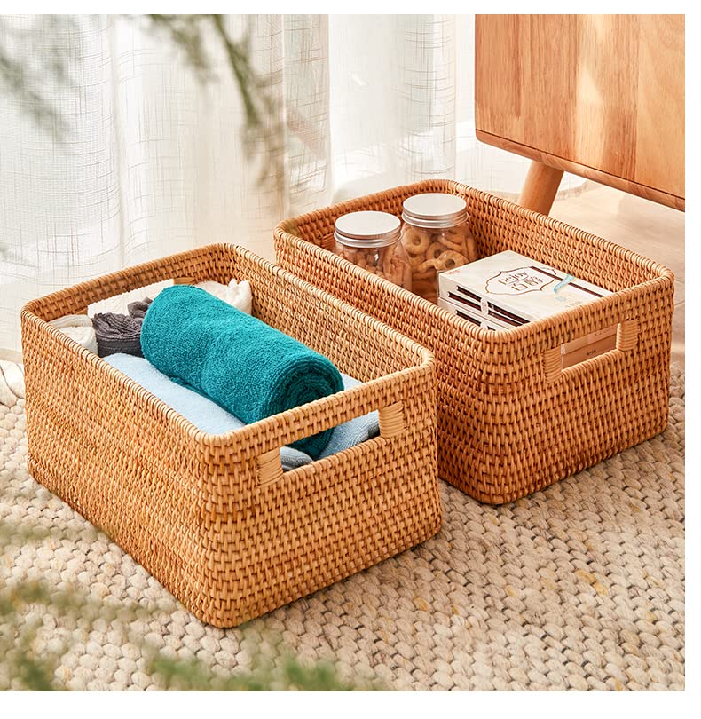 Rattan Basket with Lid, 11.81"×7.87"×5.91", Handwoven Storage | Handwoven from natural rattan | Durable & sturdy lid | Stackable design | Ages beautifully over time - size: 11.81"×7.87"×5.91"