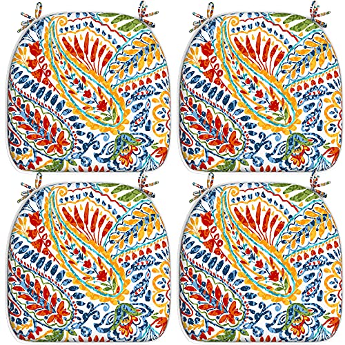 LVTXIII Indoor/Outdoor Chair Cushions Seat Cushions with Ties, Patio Chair Pads D16xW17 Inch for Patio Furniture Garden Home Office Decoration 4 Pack,Paisley Multi - color: A Paisley Multi, size: 4 Count (Pack of 1)