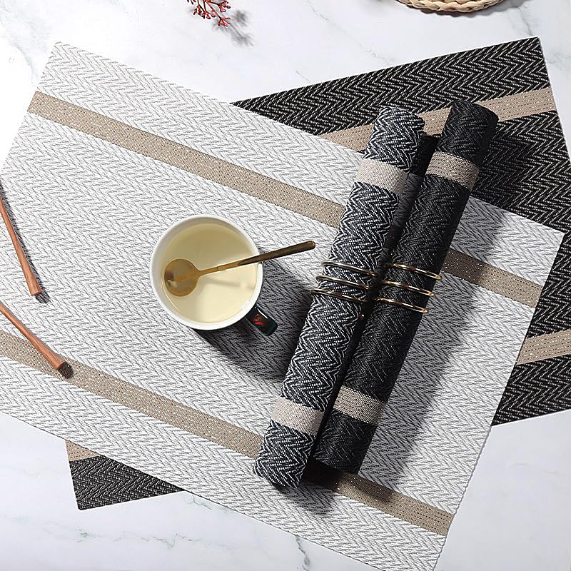 Placemats Washable Dinner Mats Easy to Clean PVC Table Mats Set of 6 (Stripe White) - color: Stripe White, size: placemats set of 6