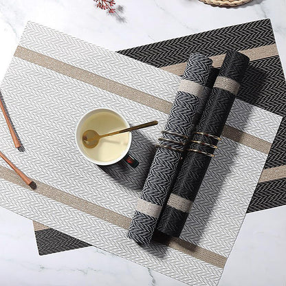 Placemats Washable Dinner Mats Easy to Clean PVC Table Mats Set of 6 (Stripe White) - color: Stripe White, size: placemats set of 6