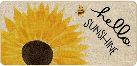 ORTIGIA Hello Sunshine Sunflowers Doormat Indoor Outdoor Patio Summer Sping Bee Kind Door Mats Non-Slip Durable Entrance Mat for Home Entrance, Outside Entry, Yard, Floor, Patio 17x36 INCH - color: Hello Sunshine, size: 17 x 36 inches