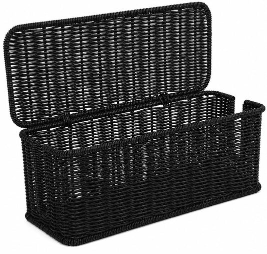 Cable Management Box, Handmade Rattan Cable Organizer with 2 Open Slots, Cord Hider for Power Strip, Router & USB Hub, Registered U.S. Design Patent (D1,112,102), 13" x 5.1" x 5.1", Black - color: Black, style: Rectangle