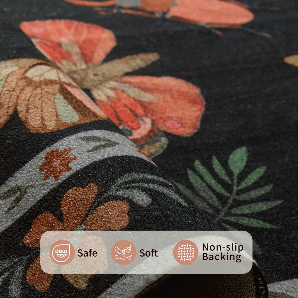 3x5 Entryway Rug,Black Washable Area Rug | Soft,Machine Washable & Non Slip,Low Pile,Ideal for Girls Room, Nursery,Kids Room - color: Black, size: 3' x 5' (Rectangular)