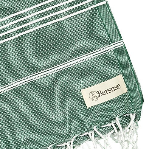 Bersuse Towels Anatolia XL Beach Blanket Throw Blanket Turkish Towel 100% Cotton Extra-Large Quick-Dry Lightweight Premium Peshtemal Towel - 61x82 Inches, Forest Green - color: Forest Green