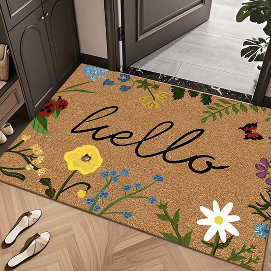 Coir Doormat 50x80cm, Hello Welcome Mat, Non-Slip Outdoor Front Door Mat, Heavy Duty Anti-Dirt Entryway Rug, Washable Durable Coconut Coir Floor Mat for Porch Home Decor (Floral Hello) - color: Floral Hello