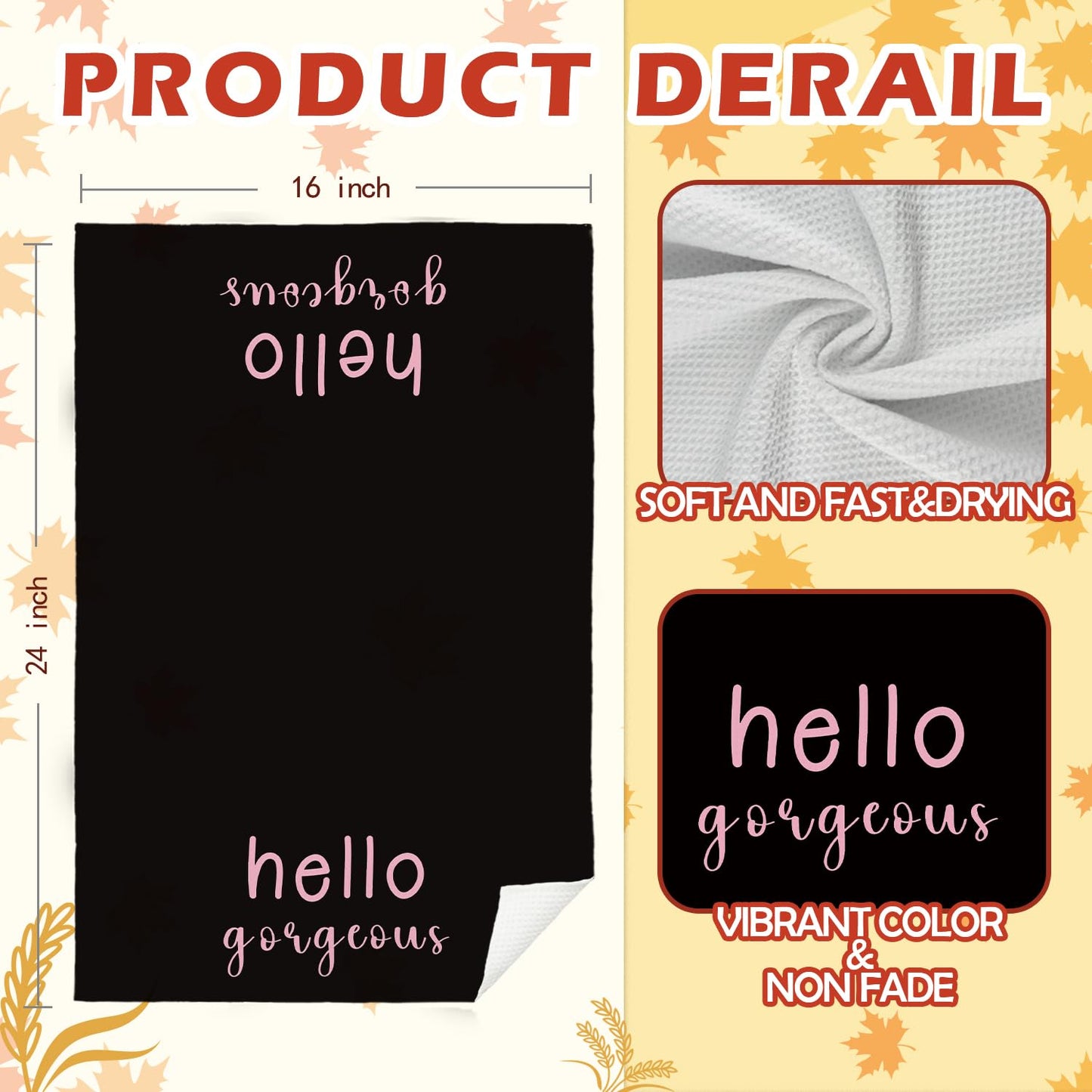SPBL&L Hello Gorgeous Hand Towels - Hot Pink, 16x24 Inch, Set of 2 for Bathroom & Kitchen(Black) - color: Bathroom-black Pink