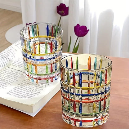 Set of 6 or 5 Hand-painted Colorful Glass Tumblers, Drinking Glassware, Cocktail Glasses for Iced Coffee Juice Tea Beverage Milk Wine With Artistic Design - color: Vertical-Stripes Set of 5