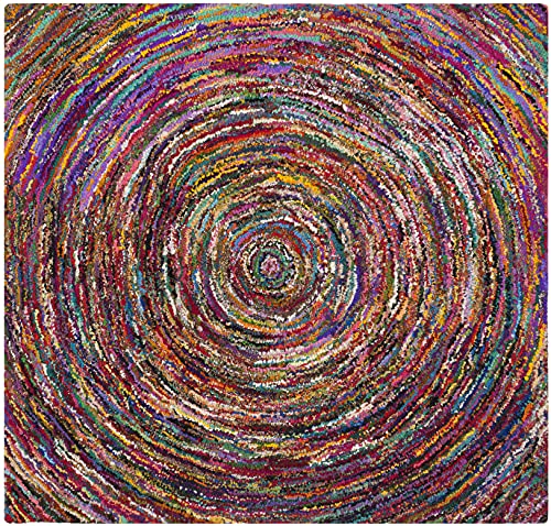 SAFAVIEH Nantucket Collection Area Rug - 6' Square, Multi, Handmade Boho Abstract Circle Cotton, Ideal for High Traffic Areas in Living Room, Bedroom (NAN315A) - size: 6' x 6' (Square)