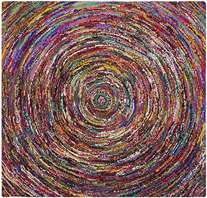 SAFAVIEH Nantucket Collection Area Rug - 6' Square, Multi, Handmade Boho Abstract Circle Cotton, Ideal for High Traffic Areas in Living Room, Bedroom (NAN315A) - size: 6' x 6' (Square)