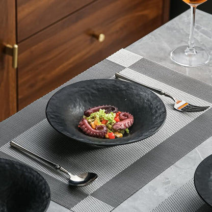8 Inch Elegant Porcelain Dinner Plates, Round Appetizer Plates, Perfect for Salad, Dessert, Pasta, Snacks,Fruit,Breakfast, Party, Dishwasher & Microwave Safe, Salad Plates Set of 4(Black) - color: Black