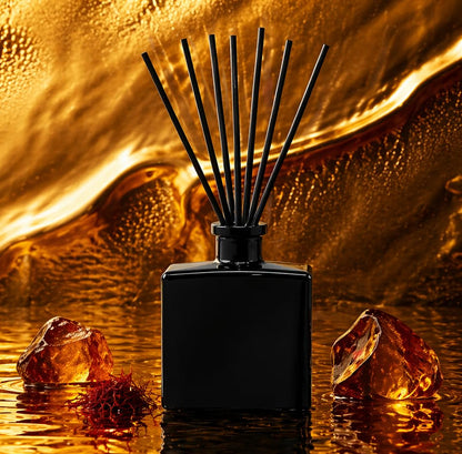 Reed Diffuser Set, Rouge 54 - Bathroom Shelf Décor | Saffron, Jasmine, Amber and Woods, 5 Ounce Sleek Modern Black Rectangular Glass Bottle, Made in the USA - color: Rouge '54