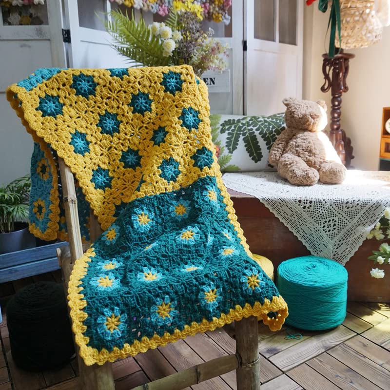 Handmade Granny Square Crochet Throw Blanket for Couch, 100% Acrylic Fiber, 50x19 Inch - Cozy Decorative Blanket for Couch, Sofa, Travel - All Seasons Suitable for Women, Men