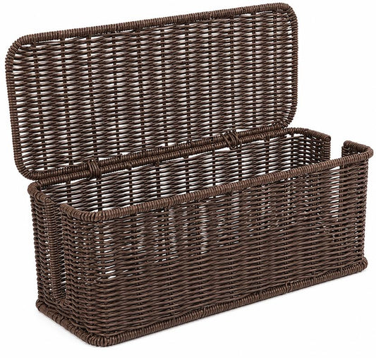 Cable Management Box, Handmade Rattan Cable Organizer with 2 Open Slots, Cord Hider for Power Strip, Router & USB Hub, Registered U.S. Design Patent (D1,112,102), 13" x 5.1" x 5.1", Brown - color: Brown, style: Rectangle