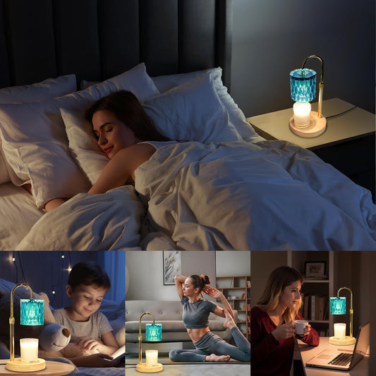HAIDOLIANG Candle Warmer Lamp with Timer and Dimmer | Height Adjustable,Electric Wax Warmer with 2 Bulbs for Women Mom Gifts, Home Decor for Scented Jar Candles (Paraiba Blue) - color: Paraiba Blue