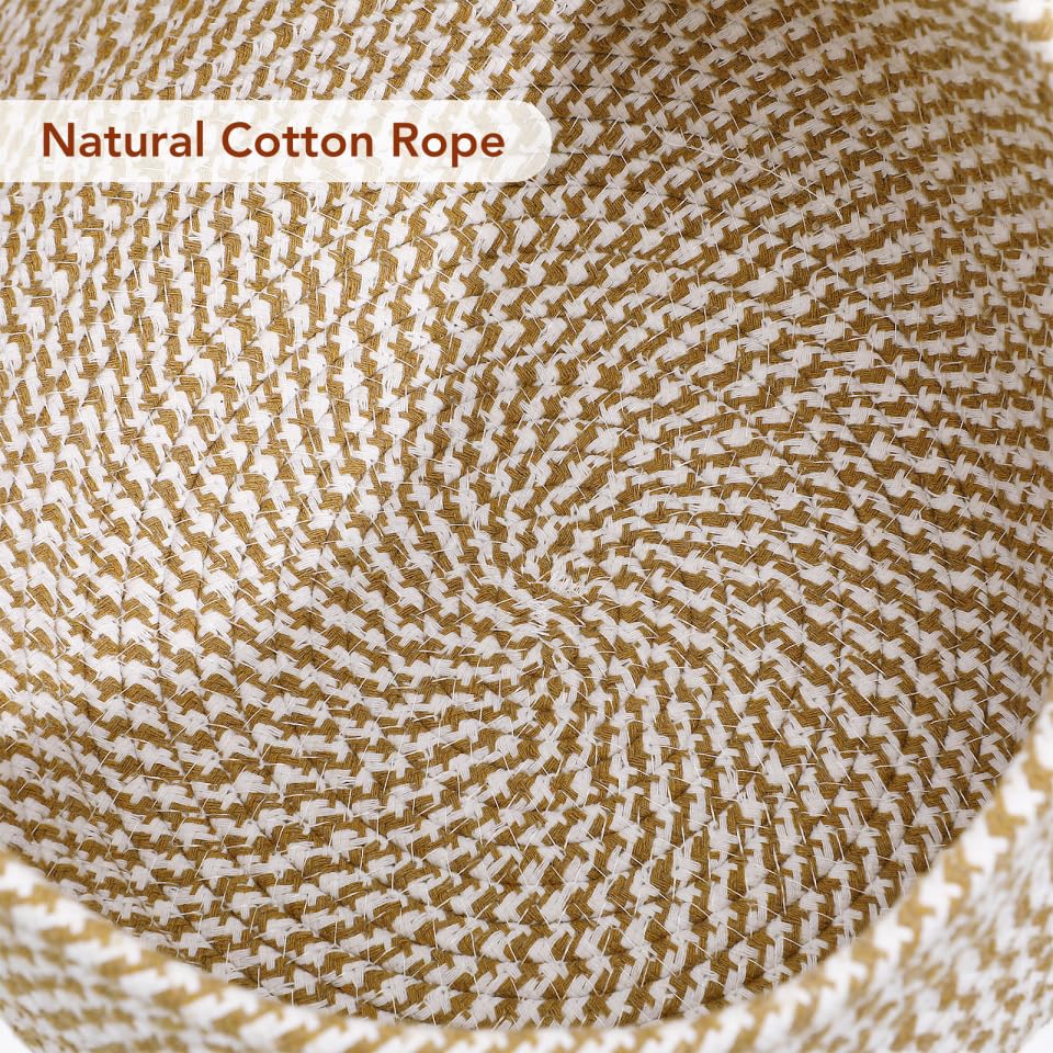 Storage Basket with Lid, 8"x6" Round Woven Blanket Storage for Living Room, Decorative Cotton Rope Hamper with Zipper Top, Wicker Basket with Lid, Floor Covered Kids Dog Toy Bin
