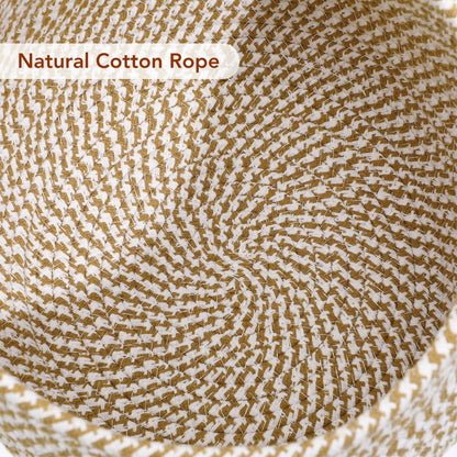 Storage Basket with Lid, 8"x6" Round Woven Blanket Storage for Living Room, Decorative Cotton Rope Hamper with Zipper Top, Wicker Basket with Lid, Floor Covered Kids Dog Toy Bin