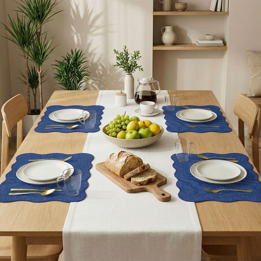 AHHFSMEI Faux Linen Placemats Set of 6 Heat Resistant Non-Slip Stain Proof Table Mats for Kitchen Dining Elegant Decor Place Mats (Blue) - color: Blue